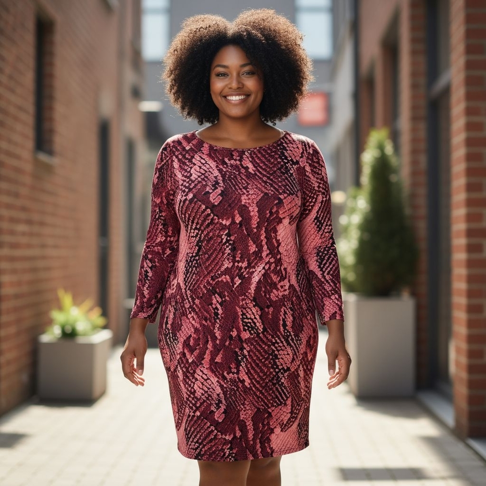 Project Runway Reptile Print Bodycon Dress With Lace Up Long Sleeve Accent